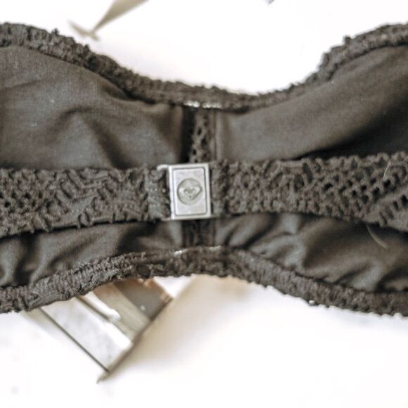 Roxy Crochet Ruffle Black Diamond Lace Bandeau Bikini Swim Top - Picture 5 of 8